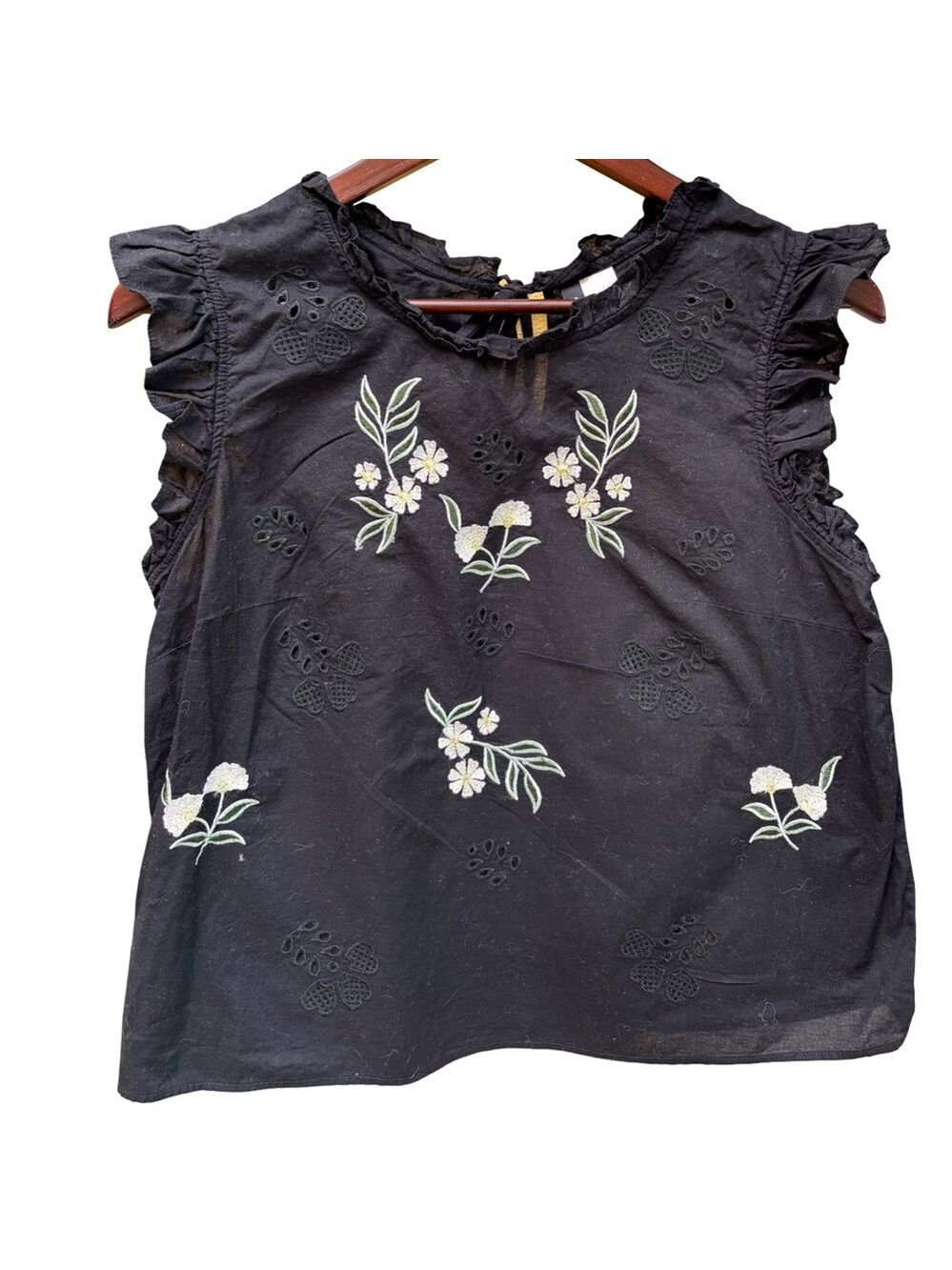 H&M Embroidered Black Cotton Sleeveless Top 14